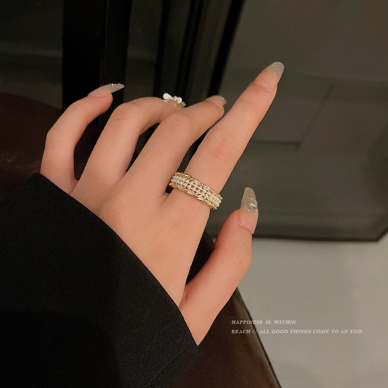 Cincin Open Ring Adjustable Dengan Mutiara Imitasi Untuk Wanita