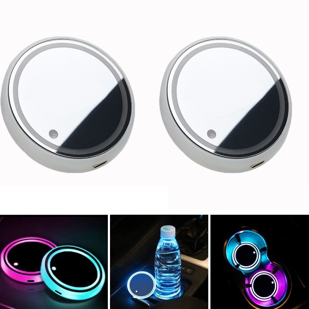 Coaster / Tatakan Gelas / Botol Minum Anti slip Dengan Lampu LED Warna-Warni Tenaga USB Untuk Mobil