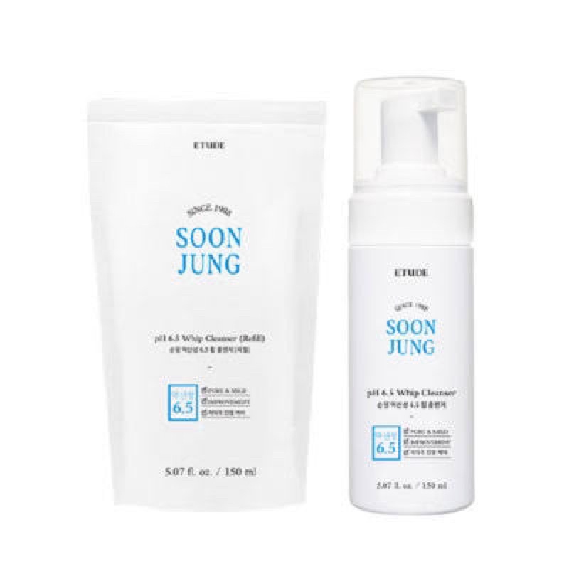 Etude soon jung pH 6.5 whip cleanser bottle 150ml | refill 150ml