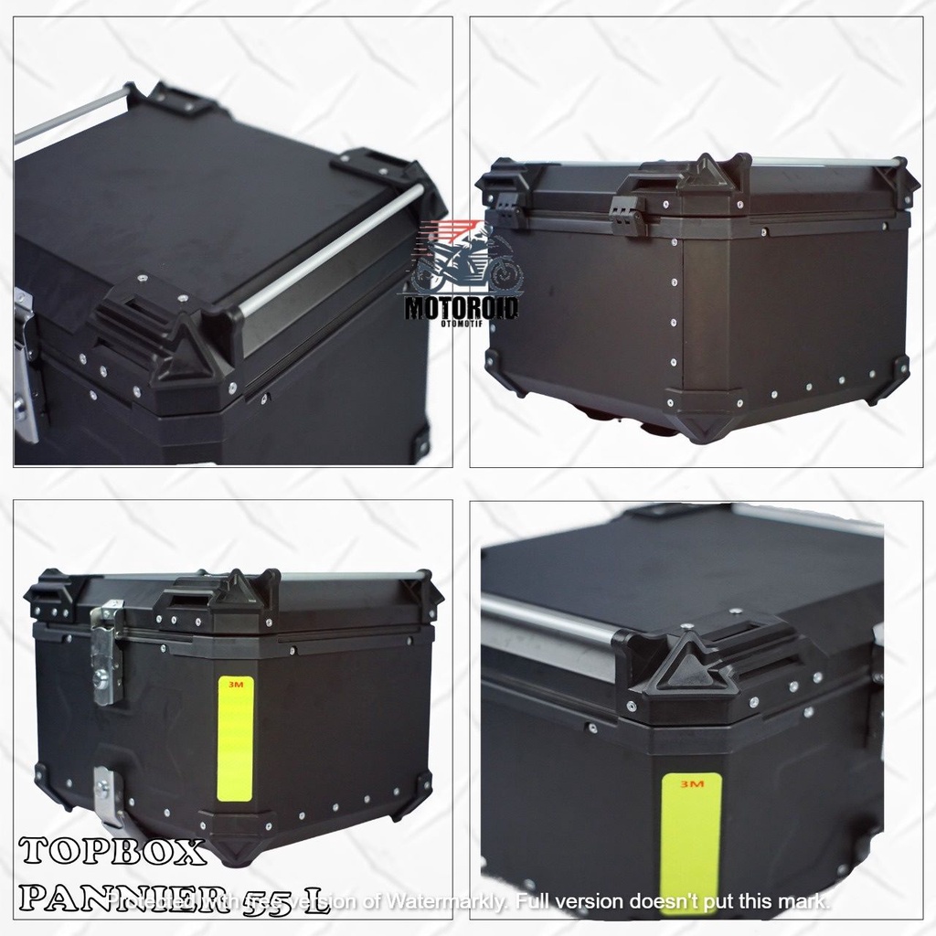 Top box motor pannier alumunium impor 55 liter kunci model x + breket base plate