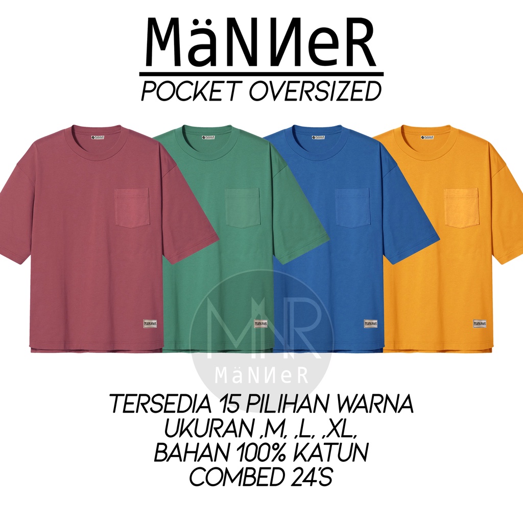 Manner - Kaos Pocket Oversized Kaos Korea Unisex Kaos Polos Oversized Pria Wanita Basic Pocket T-Shirt Cotton Combed 24s Baju Jumbo Laki Perempuan