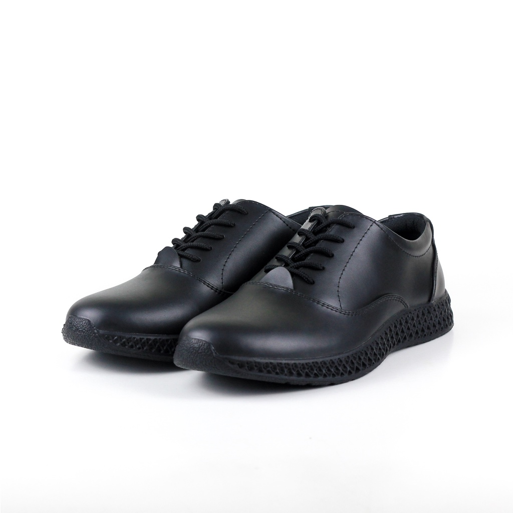 ELVRA Footwear - Sepatu Formal Pria Sneakers Casual Kerja Hitam Kulit - Oliver Full Black