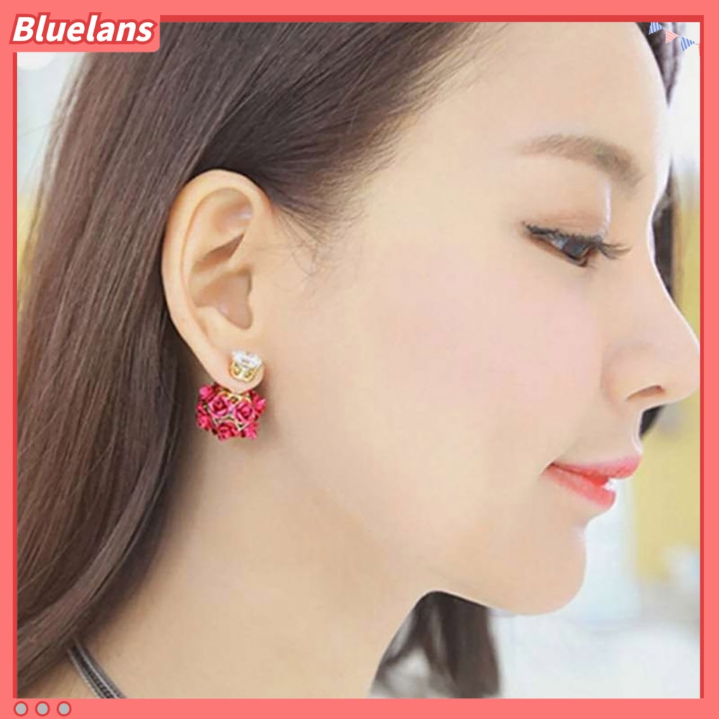 Bluelans Ear Studs Exquisite Rose Flower Ball Design Alloy Rhinestone Earrings