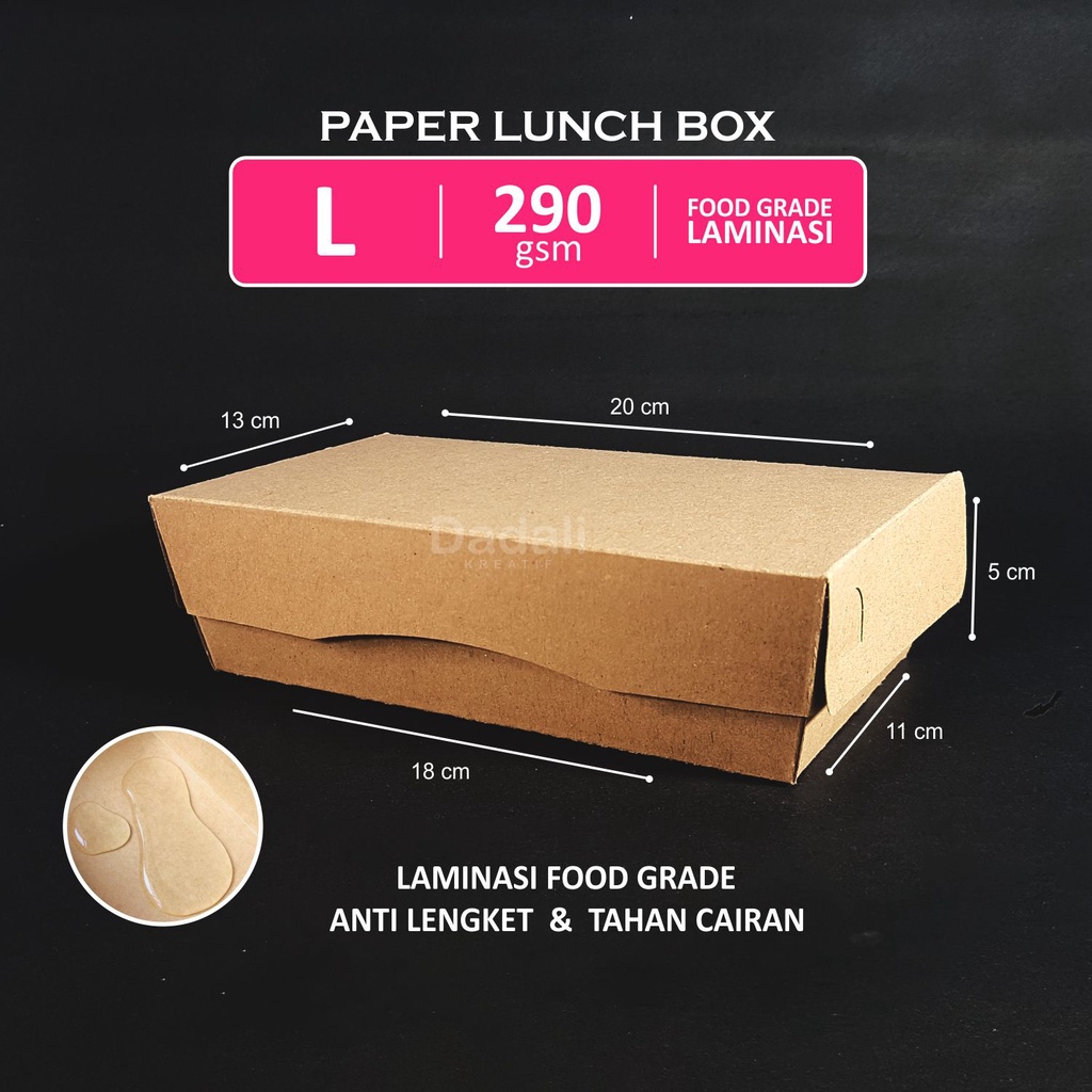 Lunch Box Kotak Makan L Laminasi Tebal 290 gsm Paper Kraft Coklat Food Grade