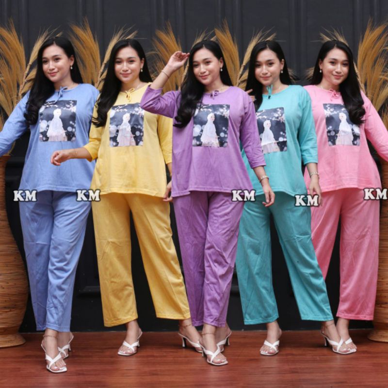 SETELAN KAOS PIYAMA WANITA JUMBO KEKINIAN TALI DEPAN ONE SET BAJU TIDUR TERMURAH TERBARU