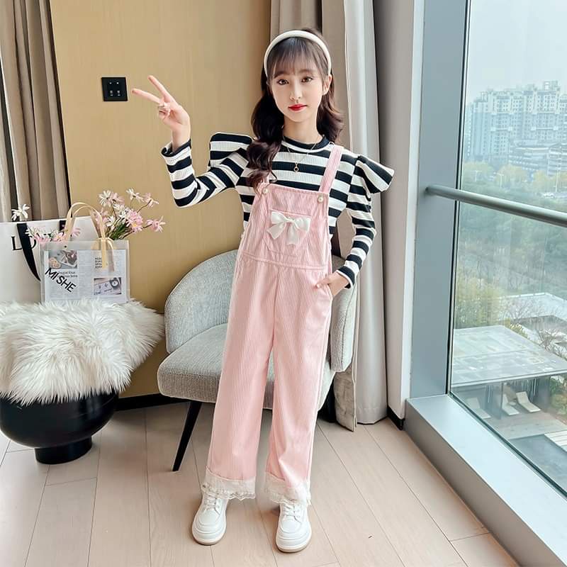 Setelan Overall Celana Panjang Anak Perempuan Renda Cute