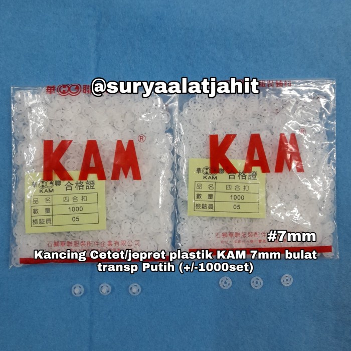 Kancing Kancing Cetet Plastik Kam 7Mm Bulat Transp Putih(+/- @1000Set)