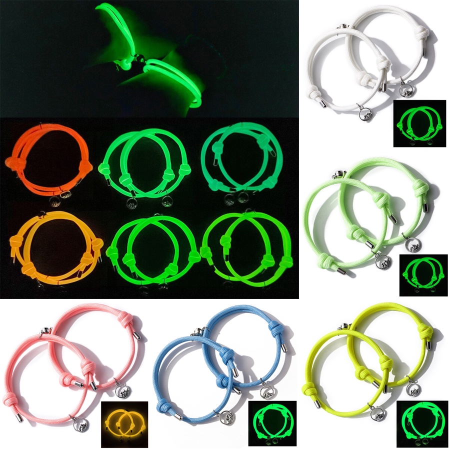 2pcs Gelang Tali Kepang Adjustable Dengan Liontin Magnet Bentuk Hati Untuk Pria Dan Wanita