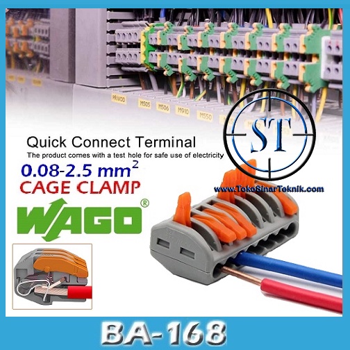 WAGO Connector 8 Wire Terminal Block Lever Cage Clamp 8 Level Sambungan Kabel Lubang  8 Jalur BA-168