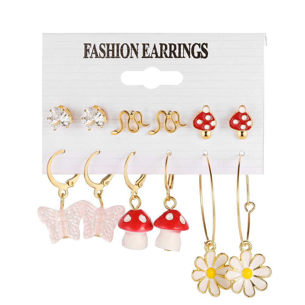 10pcs / Set Anting Tusuk Gantung Wanita Desain Kupu-Kupu / Hati / Jamur / Bebek Geometri Untuk Hadiah