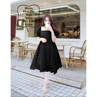 Terbaru Viral Mini Dress Wanita Puffy Ornellie All Size/Gaun Pesta Dan Natal Wanita Remaja Terkini Korean Matt Satin Velvet Mix Tille Polos