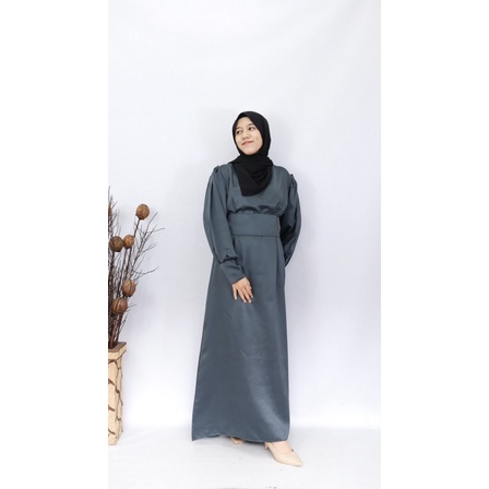 [FREE BELT] Adeeva dress satin wanita - dress pesta lengan balon - dress muslimah / gaun satin