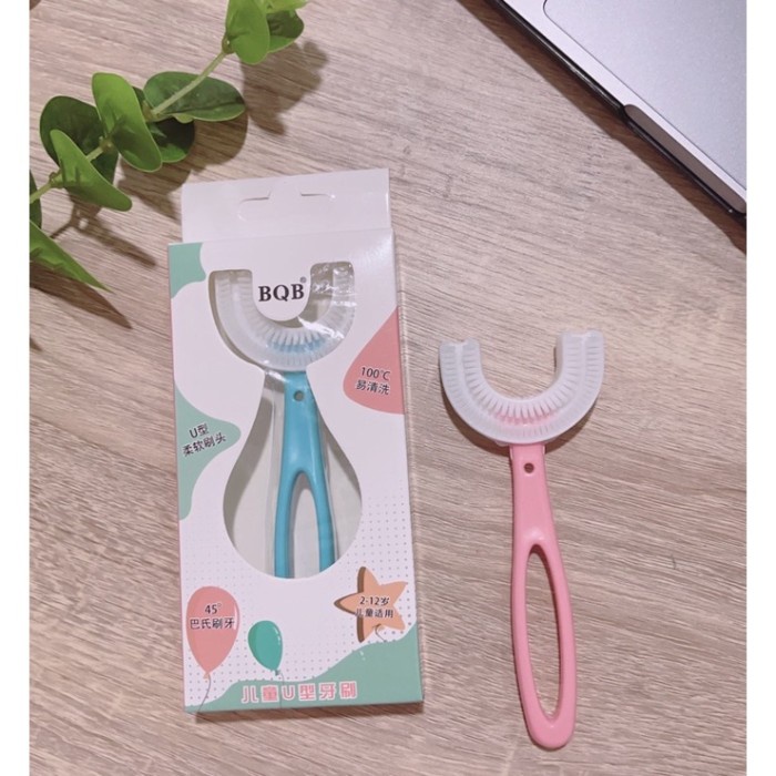 sikat gigi anak silikon bentuk u training toothbrush gagang panjang