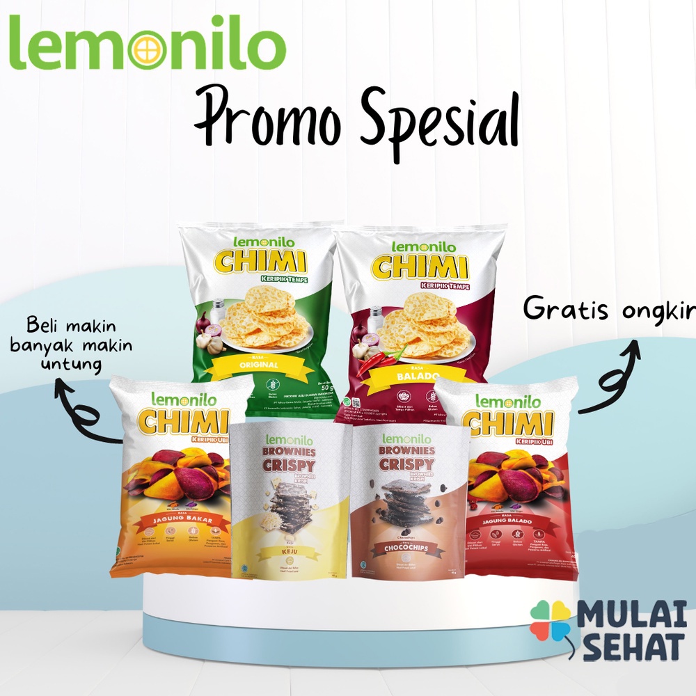 

LEMONILO Brownies Crispy Chocochips Keju Chimi Ubi Balado Jagung Bakar Keripik Tempe Original