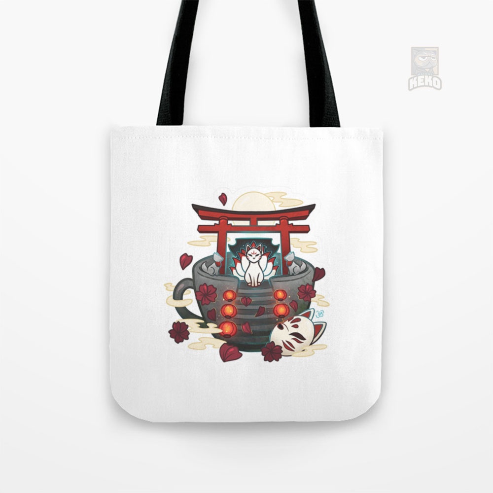 Tote Bag Kanvas Moonlit Kitsune Shrine Teacup