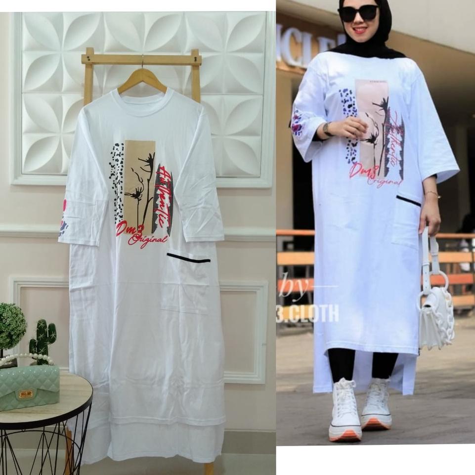 PALING BAGUS NEW ARRIVAL Long Tunik Full Sablon/Tunik Non Rib/Tunik Kaos Combad/Dress Muslimah/Fashi