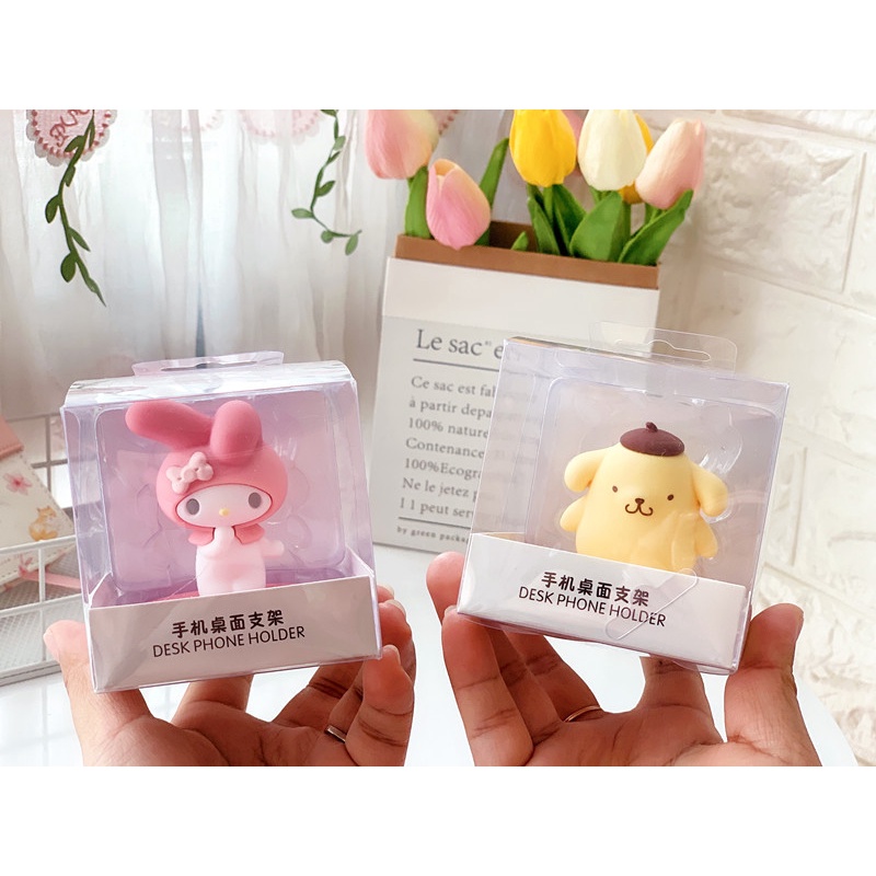 Bracket Dudukan Handphone Anti slip Motif Kartun Sanrio Hello Kitty Melody Pom Pom Purin Frog