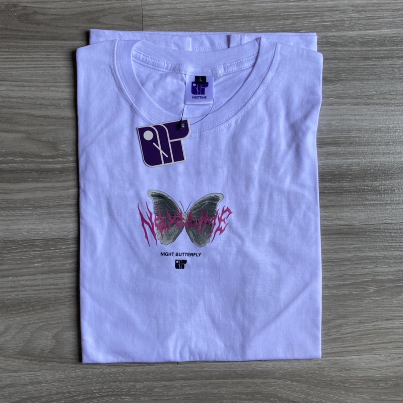 T-SHIRT KAOS DISTRO TERBARU ORIGINAL NEXT TIME BUTTERFLY | COTTON PUTIH - Kupu kupu