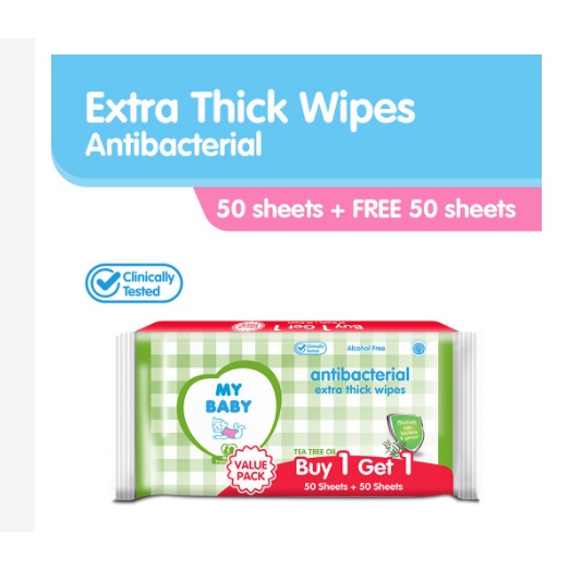 Tissu Basah /MY BABY Extra Care Wipes Antibacterial [50 + 50 Sheets]