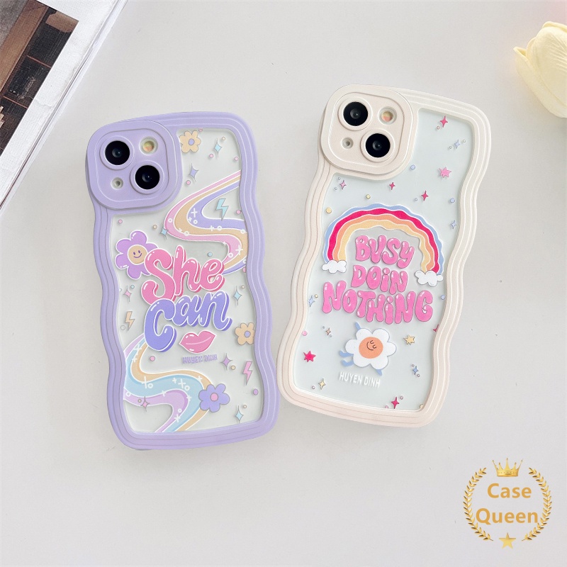 Oppo A17 A15 A15 A55 A3s A16K A96 A54 A57 2022 A7 A5s A95 A74 A76 A16 A12 A15s F9 A16E A17K A53 A9 A5 A16s A12E A52 A72 A32 Soft TPU Colorful Rainbow Huruf Bunga Wavy Edge Case