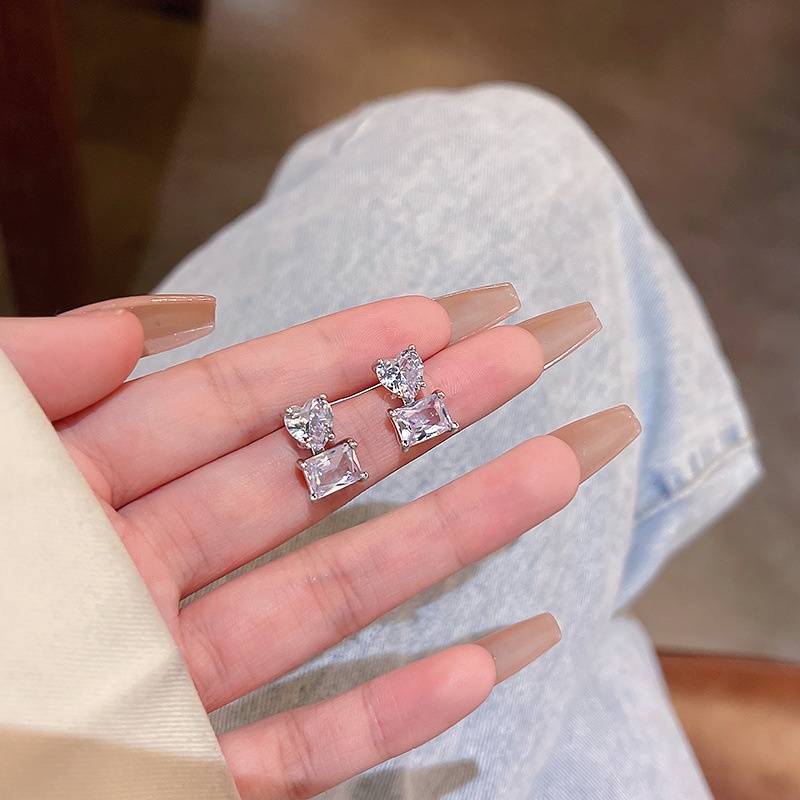 Anting Tusuk Sterling silver 925 Desain Hati Hias Zircon Mewah Untuk Wanita