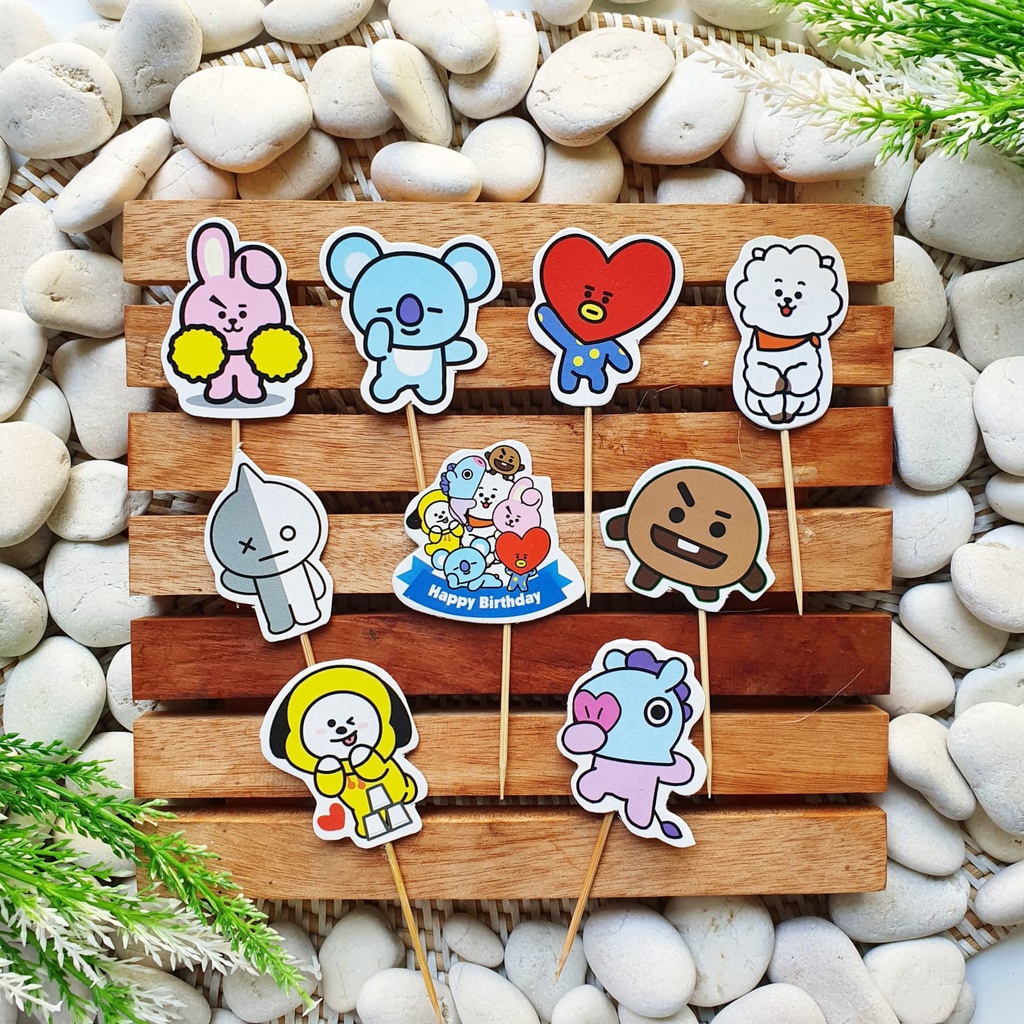 Tiny BT 21 Duplex BT21 Birthday Cake Topper Cupcake Pudding Hiasan Kue 1 set