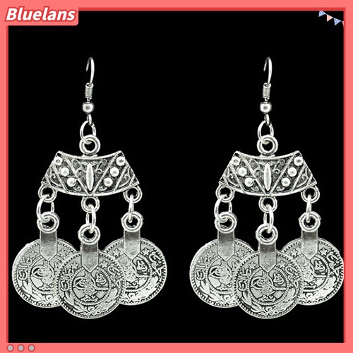Anting Kait Gantung Panjang Desain Koin Gaya Etnik Vintage Untuk Wanita