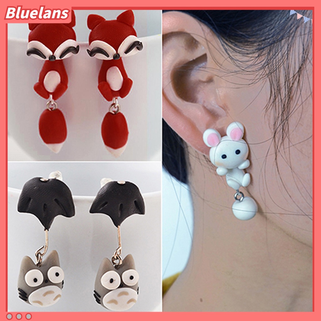 Anting Tusuk Bentuk Kartun Hewan Bahan Polymer Clay Handmade Untuk Pesta