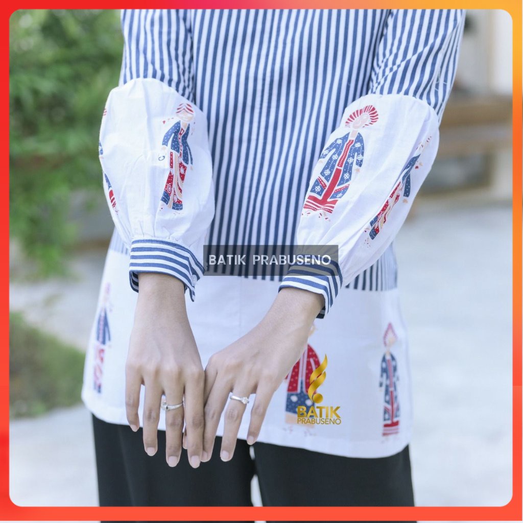 ENGGAR Blouse Atasan Baju Batik Wanita Lengan Panjang Original Prabuseno Modern Premium Jumbo Big Si