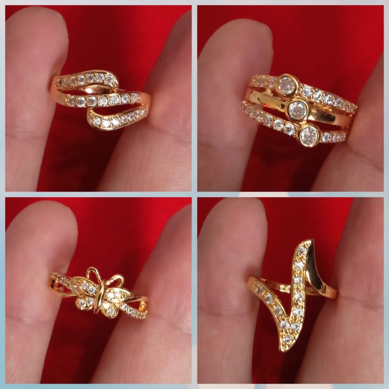 cincin xuping wanita berlapis emas dengan mata zircon