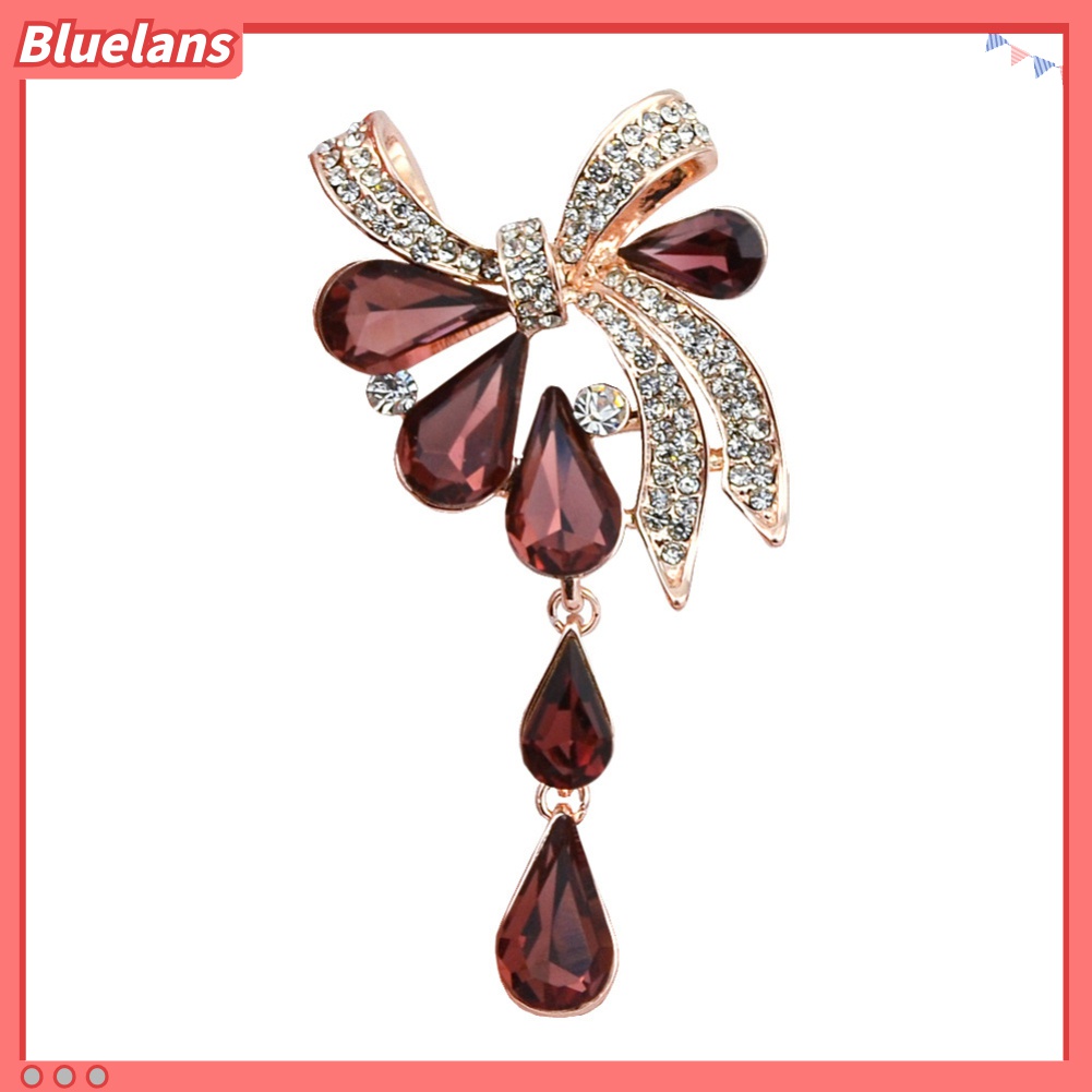 Bros Pin Bentuk Pita Bahan Alloy Aksen Berlian Imitasi Untuk Aksesoris Dress Scarf Wanita