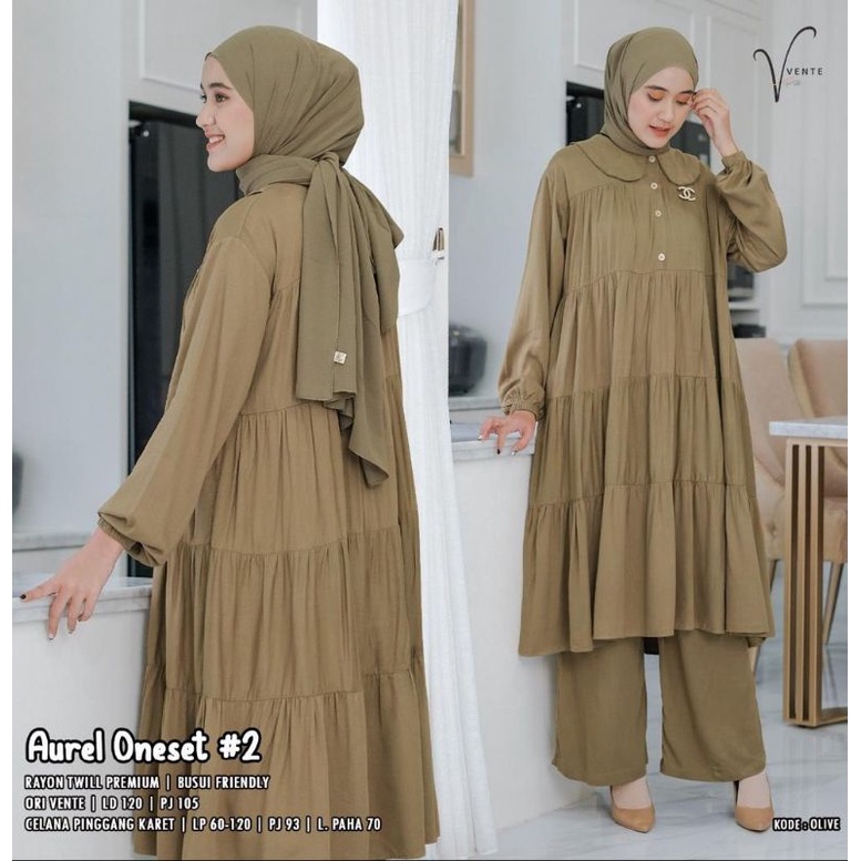One Set LD 120 XXL Aurel #2 Silviana Oneset Tunik Ori Vente Setelan Wanita Rayon Twill Jatuh Adem Se