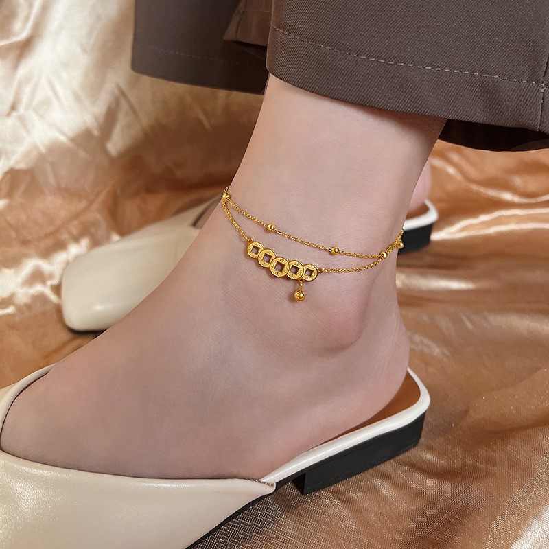 Gelang kaki koin cina lonceng titanium anti karat harga grosir bisa COD