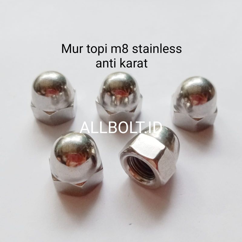 (paket 5biji) Mur topi 12/8mm stainless antikarat