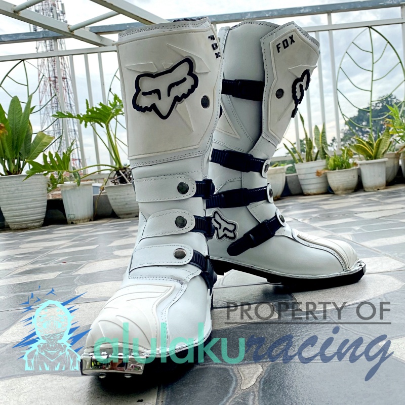 Sepatu Trail Motocross X Lokal Boots Riding SV Premium Quality with Safety Protectors - Gen White