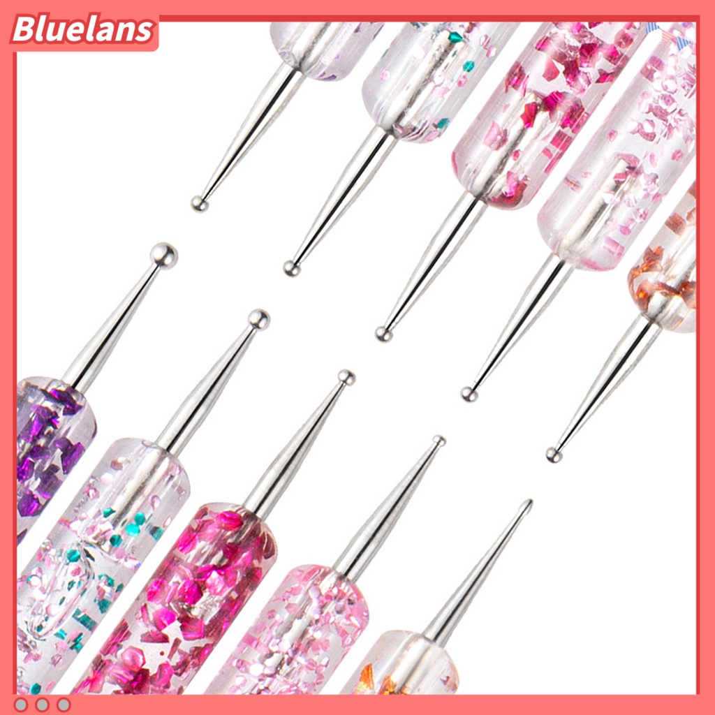 Bluelans 5Pcs / Set Pen Dotting Kepala Ganda Bahan Akrilik UV Gel Untuk Nail Art Manicure