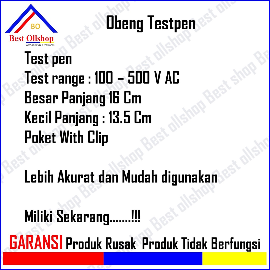 Obeng Tespen Listrik BB Bolak Balik Plus Minus / Obeng Testpen Bolak Balik Taspen Min Plus