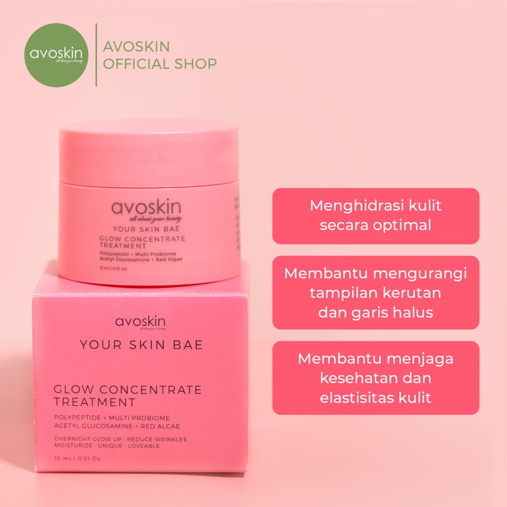 AVOSKIN Your Skin Bae Glow Concentrate Treatment Moisturizer 45 &amp; 15 ml (2% Alpha Arbutin + Multi Probiome + Beta Carotene, 1% Tranexamic Acid + Pineapple, 2% Aqua Ceramide + Hyaluronic Acid, Polypeptide + Acetyl Glucosamine + Red Algae) Pelembab