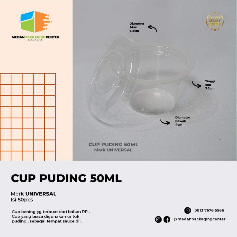 Cup Puding 50ml / 65ml 50pcs merk UNIVERSAL + tutup/ cup saos