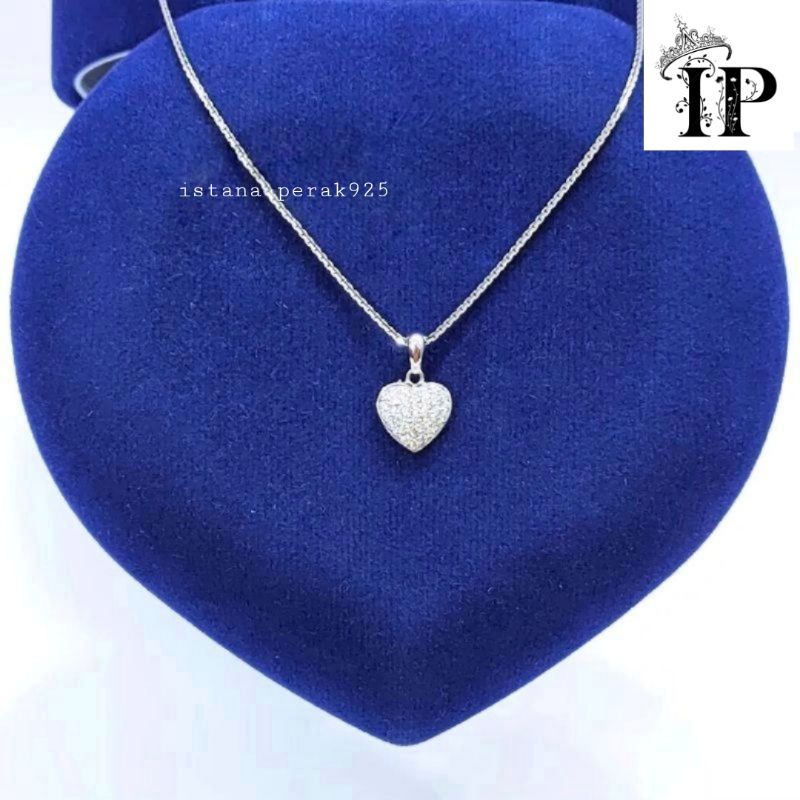 SET KALUNG PERAK ASLI SILVER 925 LAPIS EMAS PUTIH - MODEL LIONTIN LOVE - PERHIASAN PERAK WANITA - PE