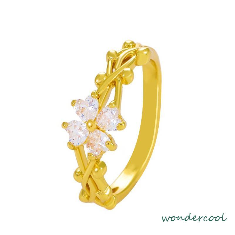 Cincin Bentuk Daun Clover Warna Emas Dan Silver Untuk Wanita Fashion Korea-Won