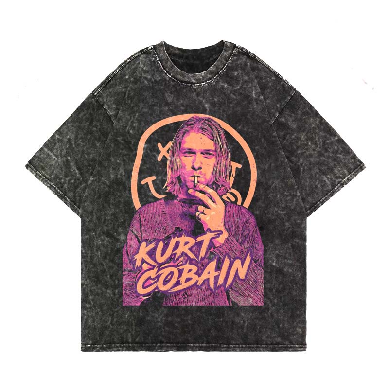 Kaos Oversized Washing Vintage T-shirt Kurt Cbain Nirvana Washed Tee