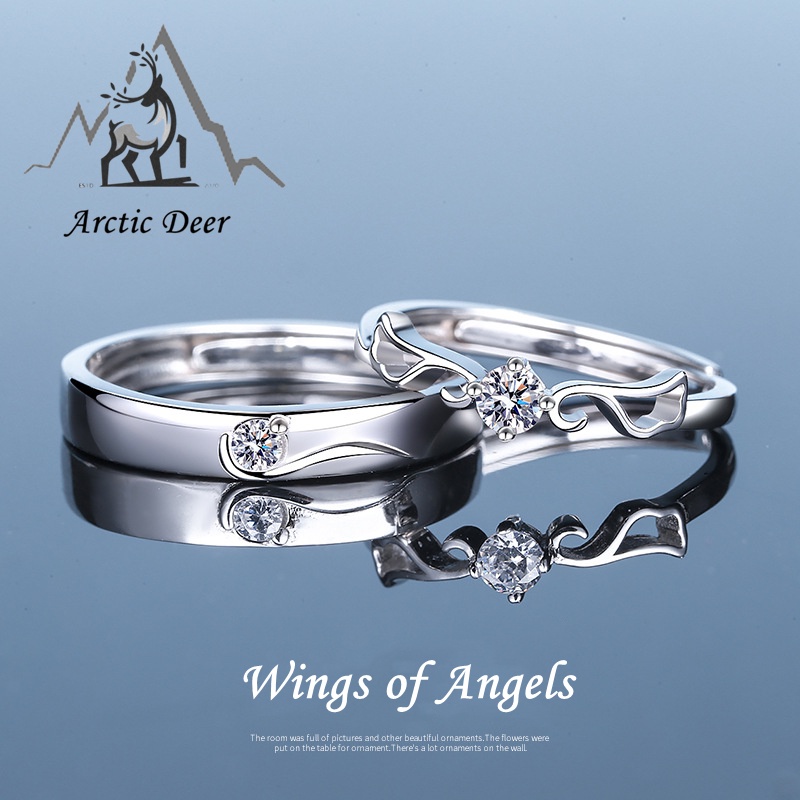 Cincin couple Sterling silver S999-Wings of Angels cincin Pasangan cincin fashion  perak asli S999 Original Arctic Deer