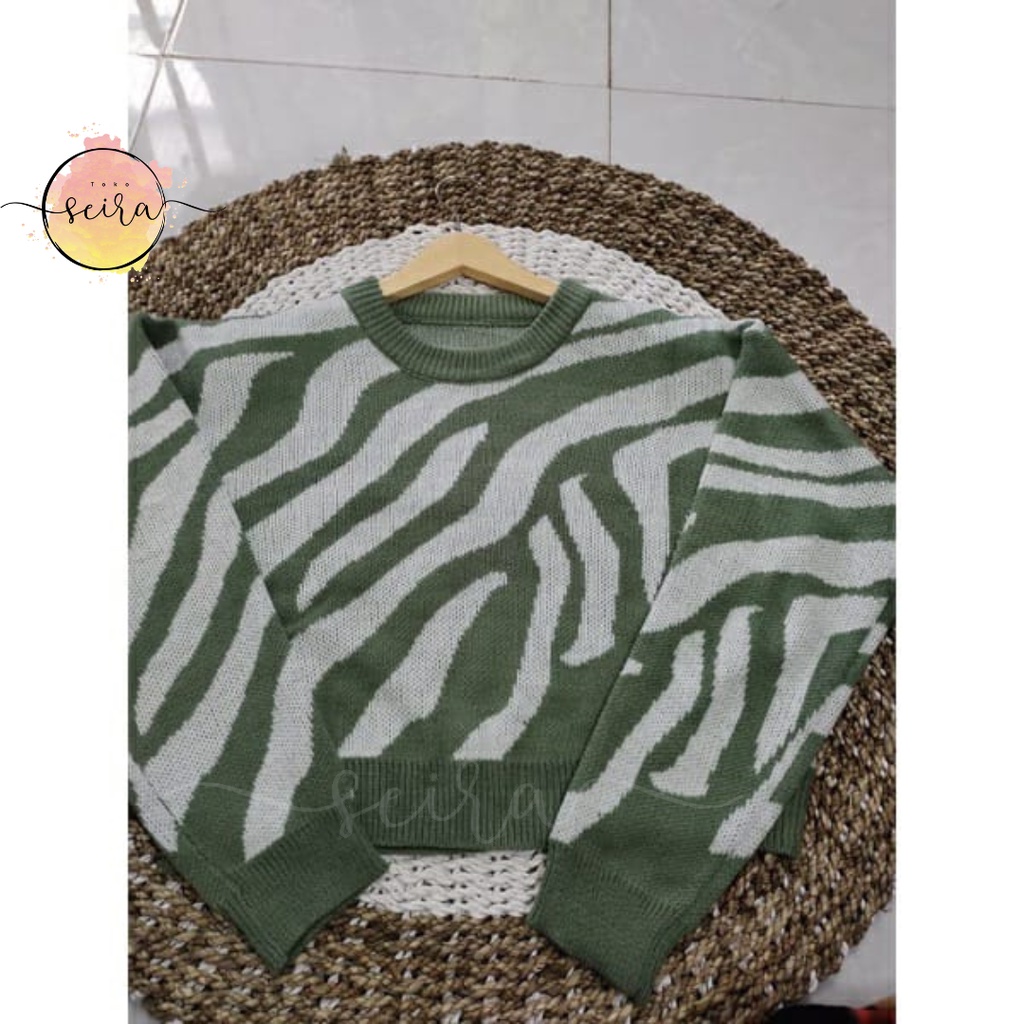 [BISA COD] Sweater Rajut Zebra / Arabelle Sweater Rajut Wanita / Crewneck Sweater Rajut Motif Zebra / Atasan Wanita / Sweater Blouse Motif Zebra