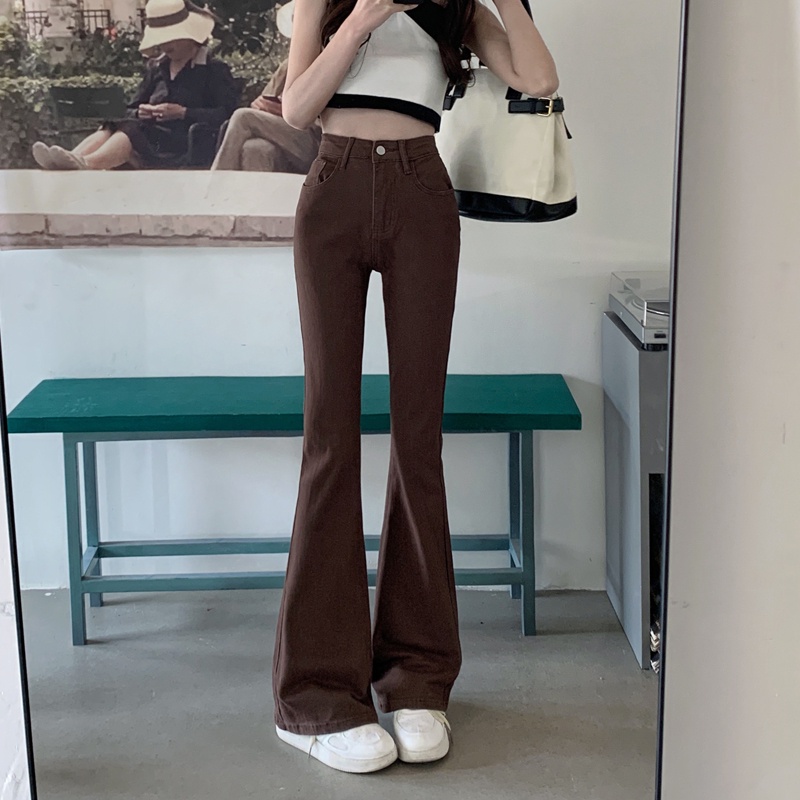 New coklat high waist cutbray celana jeans panjang wanita