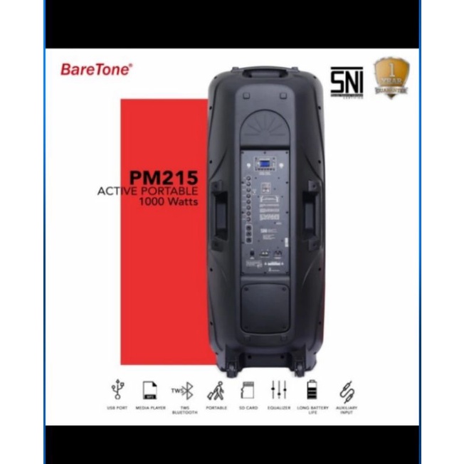 Speaker portable wireless bluetooth baretone pm 215 pm215 1000 watt double 15inch original