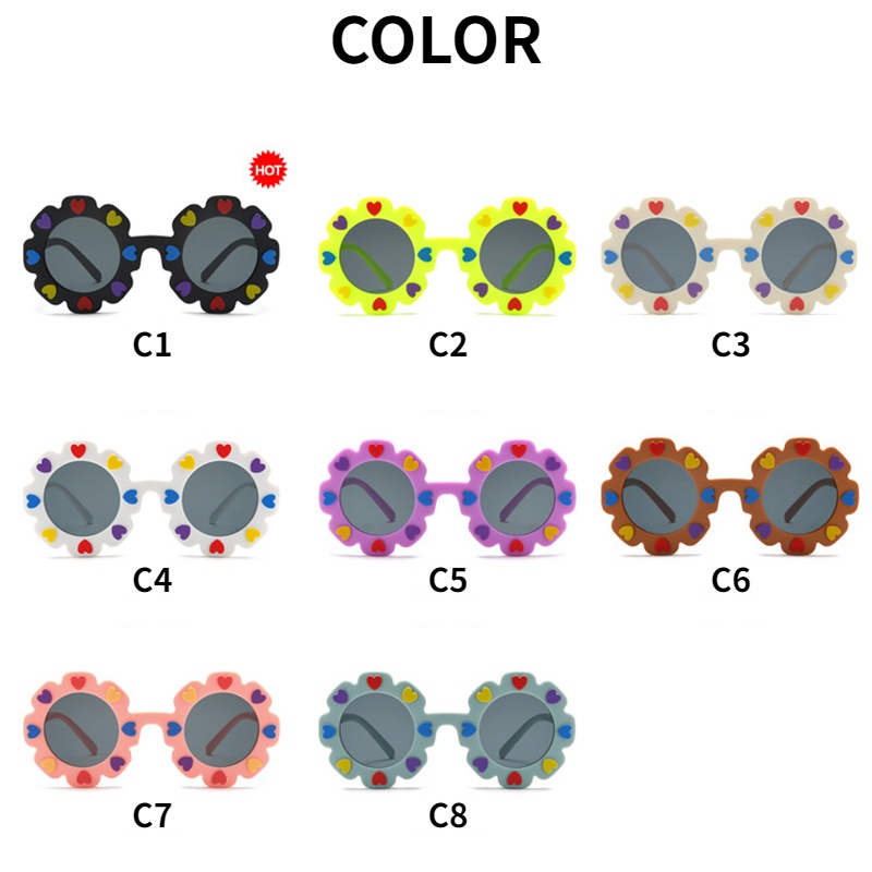 (YUZHU) Kacamata Hitam Bentuk Hati Motif Bunga Warna-Warni Untuk Anak Perempuan