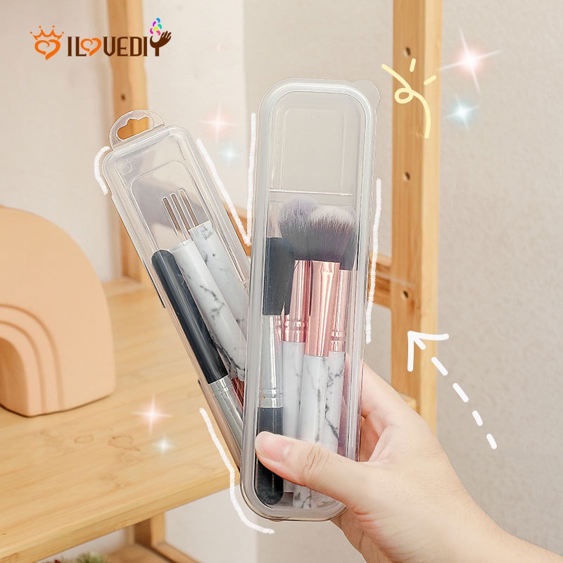 Kotak Penyimpanan Brush Makeup / Kosmetik / Pensil Alis / Sumpit Portable Bentuk Persegi Panjang Transparan