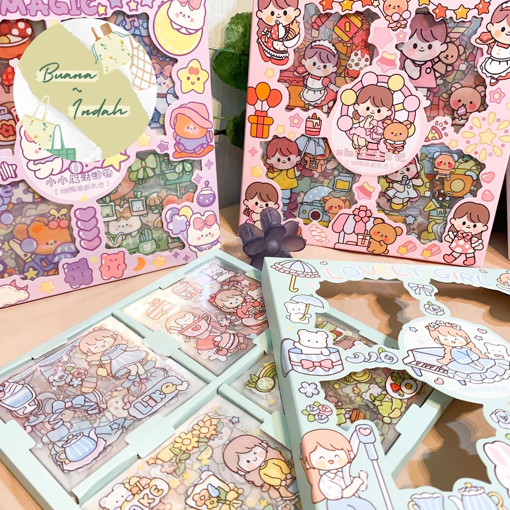 

Box Stiker Senmu isi 100 lembar waterproof Anti Air sticker hadiah kado unik lucu mainan anak