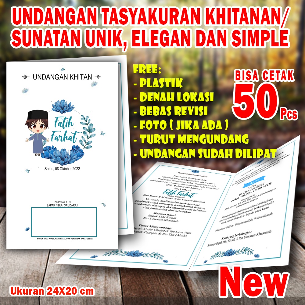 Undangan Sunatan/Khitanan Undangan Walimatul Khitan Murah Unik dan Simple Cetak PRINT Cepat Jadi Und